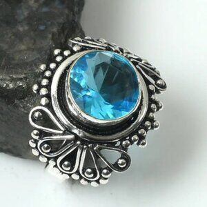 Blue Topaz Gemstone Sterling Silver Ring Size 7